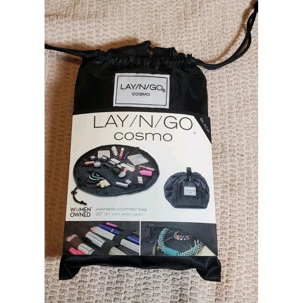 lay n go cosmetic bag Black Round Drawstring Travel Gym 20